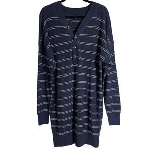 NWT Prana Womens Milani Henley Dress Size: Large Nautical Stripe Waffle Knit